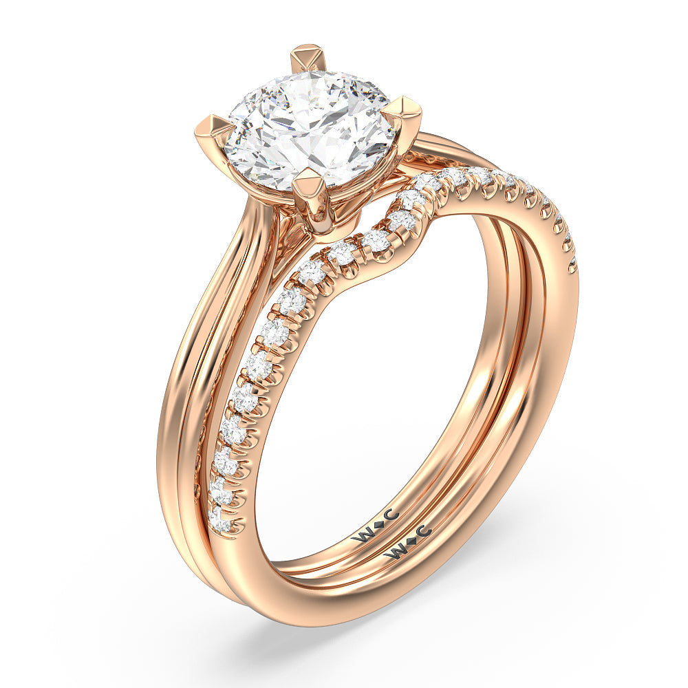 Grooved Taper Cathedral Solitaire Diamond Wedding Band with 18KT Rose Gold Cut Diamond in 14KT Rose Gold view 3
