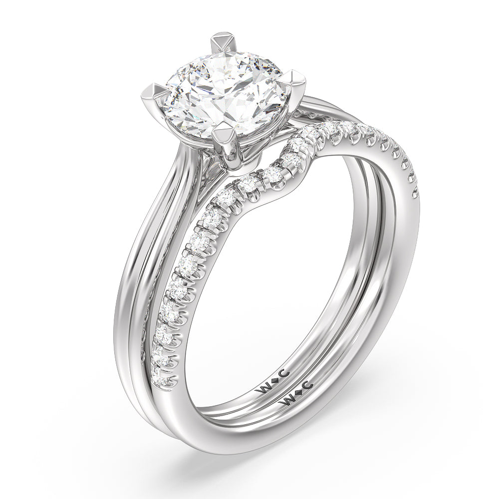 Grooved Taper Cathedral Solitaire Diamond Wedding Band with Platinum Cut Diamond in 14KT Platinum view 3
