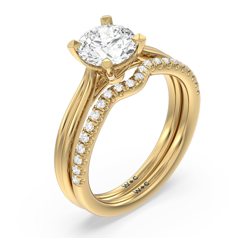 Grooved Taper Cathedral Solitaire Diamond Wedding Band with 18KT Yellow Gold Cut Diamond in 14KT Yellow Gold view 3
