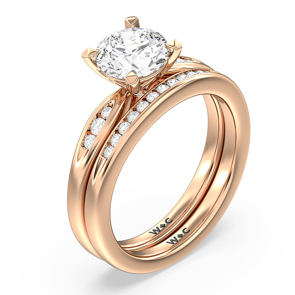Petite Channel Set Solitaire Diamond Wedding Band with 18KT Rose Gold Cut Diamond in 14KT Rose Gold view 3
