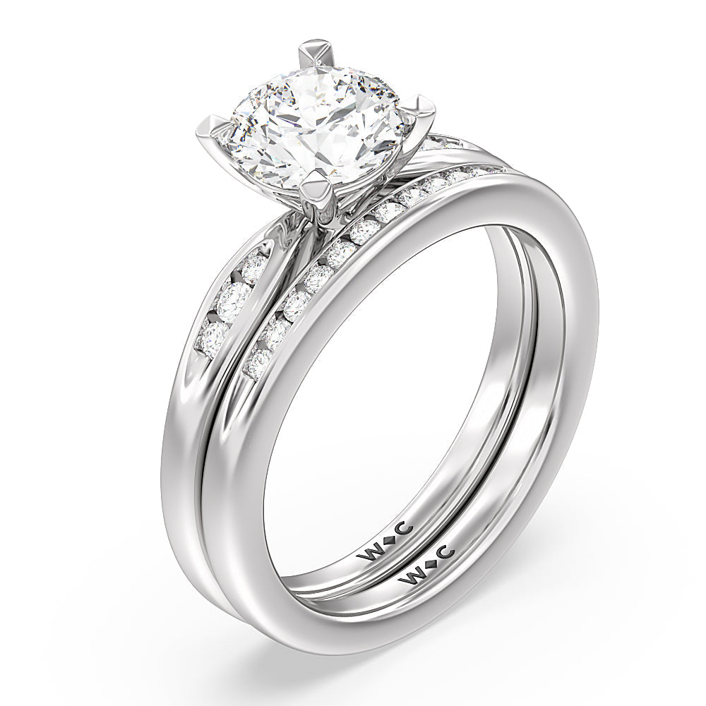Petite Channel Set Solitaire Diamond Wedding Band with Platinum Cut Diamond in 14KT Platinum view 3
