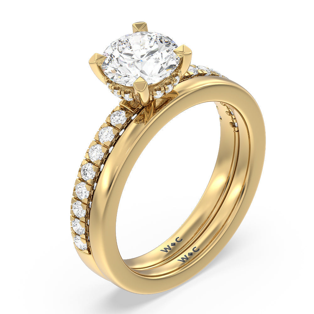 Aura Hidden Accent Solitaire Wedding Band with 18KT Yellow Gold Cut Diamond in 14KT Yellow Gold view 3
