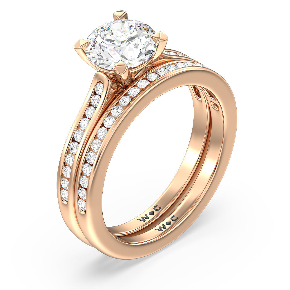 Channel Set Kite Basket Cathedral Solitaire Diamond Wedding Band with 18KT Rose Gold Cut Diamond in 14KT Rose Gold view 3
