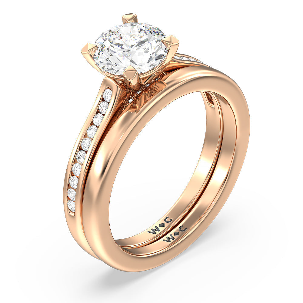 Channel Set Kite Basket Cathedral Solitaire Wedding Band with 18KT Rose Gold Cut Diamond in 14KT Rose Gold view 3

