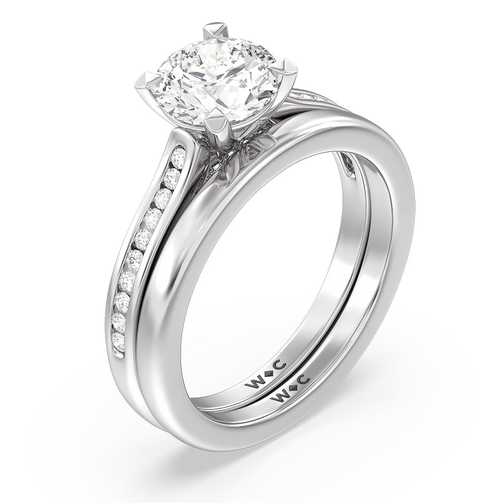 Channel Set Kite Basket Cathedral Solitaire Wedding Band with Platinum Cut Diamond in 14KT Platinum view 3
