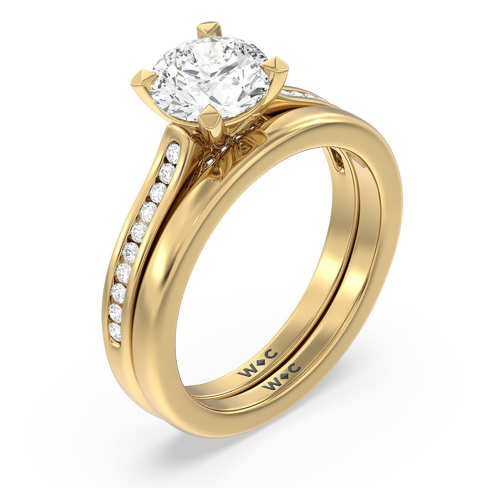Channel Set Kite Basket Cathedral Solitaire Wedding Band with 18KT Yellow Gold Cut Diamond in 14KT Yellow Gold view 3
