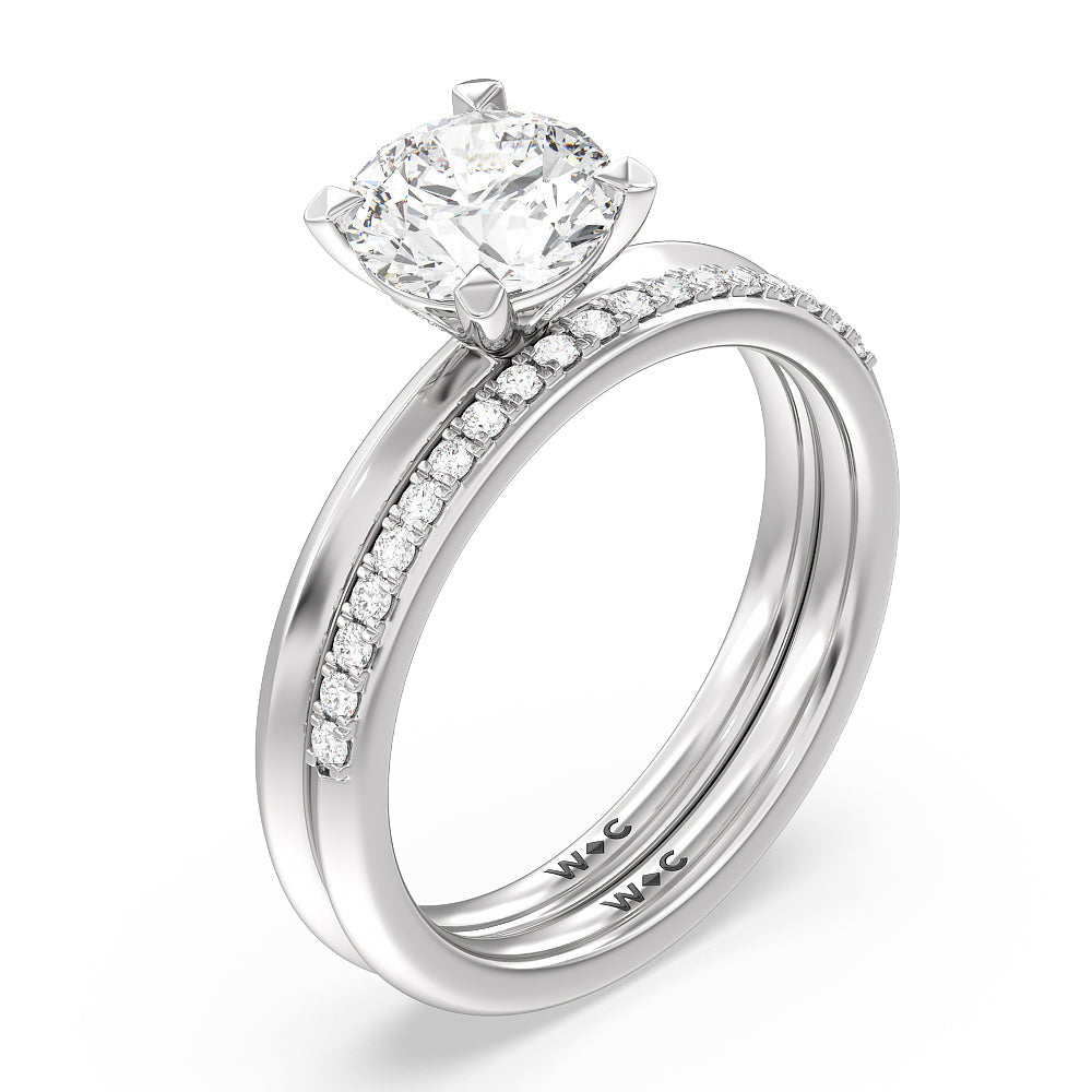 Knife Edge Shank Studded Kite Basket Solitaire Diamond Wedding Band with Platinum Cut Diamond in 14KT Platinum view 3
