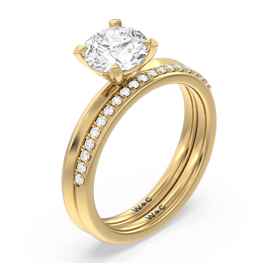 Knife Edge Shank Studded Kite Basket Solitaire Diamond Wedding Band with 18KT Yellow Gold Cut Diamond in 14KT Yellow Gold view 3
