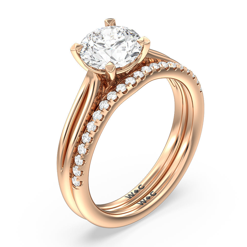 Delicate Pinched Cathedral Solitaire Diamond Wedding Band with 18KT Rose Gold Cut Diamond in 14KT Rose Gold view 3
