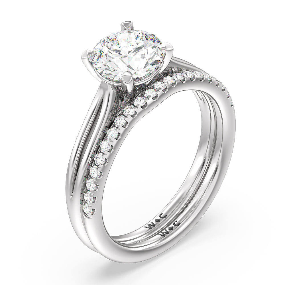 Delicate Pinched Cathedral Solitaire Diamond Wedding Band with Platinum Cut Diamond in 14KT Platinum view 3
