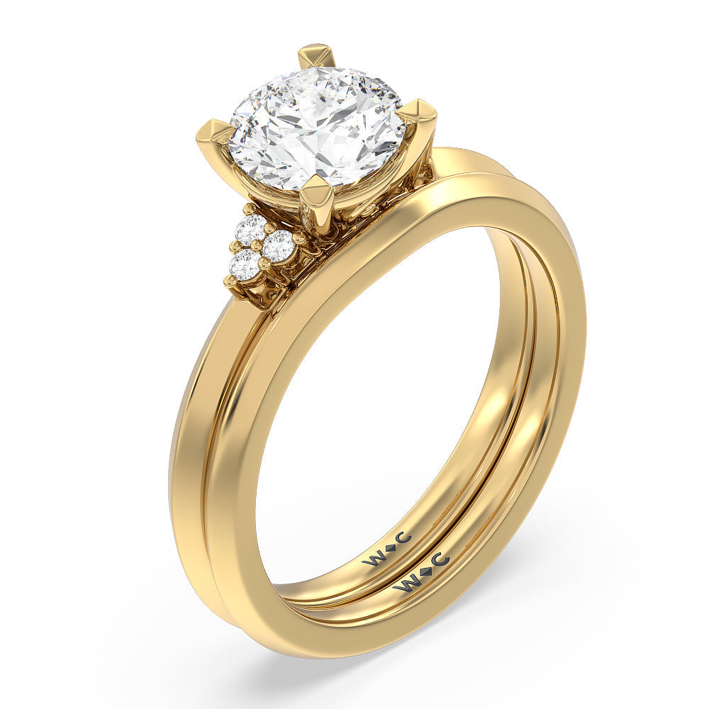 Knife Edge Side Stone Solitaire Wedding Band with 18KT Yellow Gold Cut Diamond in 14KT Yellow Gold view 3
