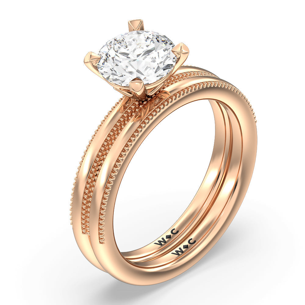 Kite Basket Four Prong Solitaire Wedding Band with 18KT Rose Gold Cut Diamond in 14KT Rose Gold view 3
