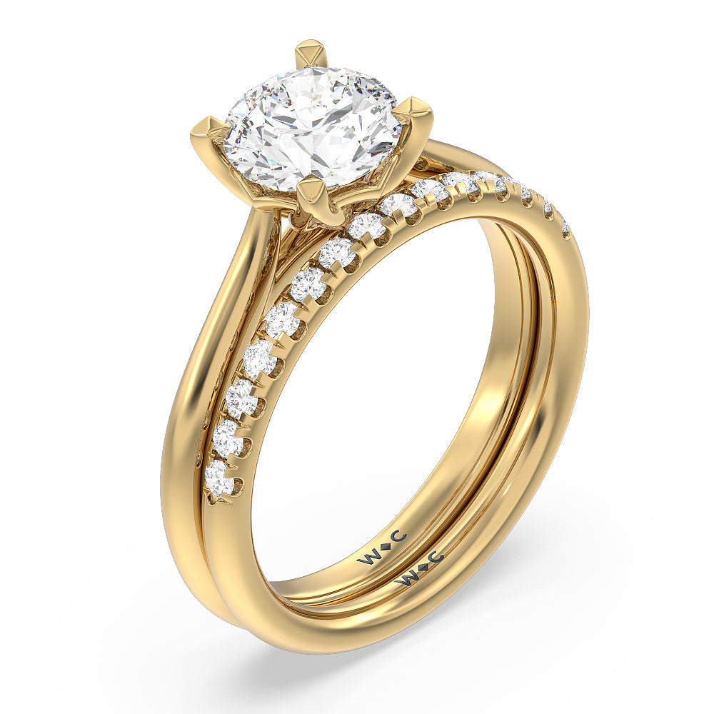 Tulip Basket Cathedral Classic Solitaire Diamond Wedding Band with 18KT Yellow Gold Cut Diamond in 14KT Yellow Gold view 3
