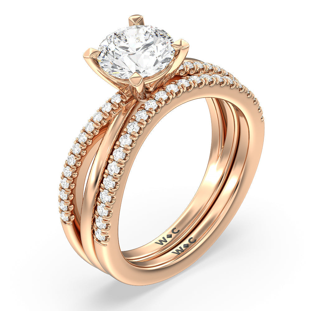 Modern Crossover Solitaire Studded Diamond Wedding Band with 18KT Rose Gold Cut Diamond in 14KT Rose Gold view 3
