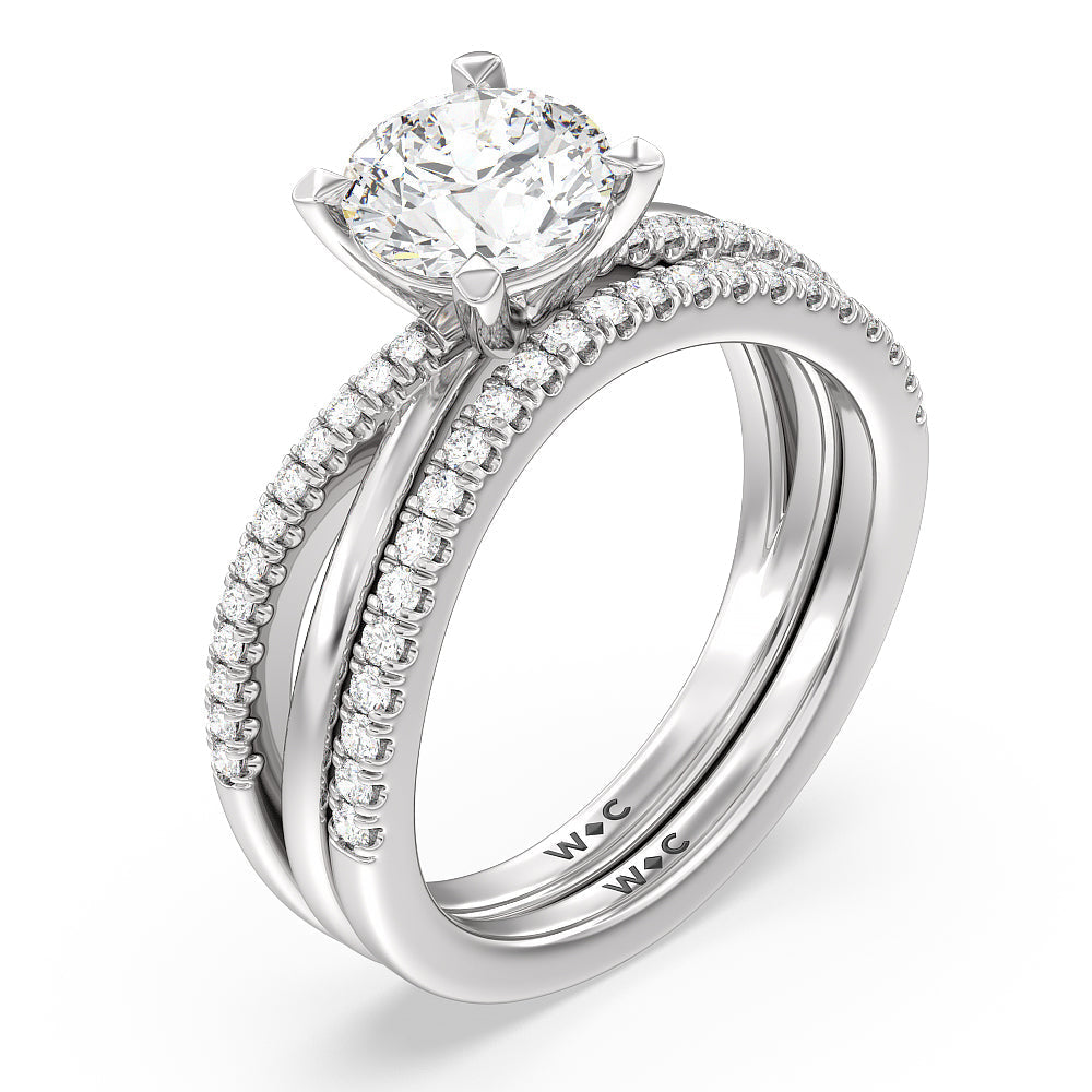 Modern Crossover Solitaire Studded Diamond Wedding Band with Platinum Cut Diamond in 14KT Platinum view 3
