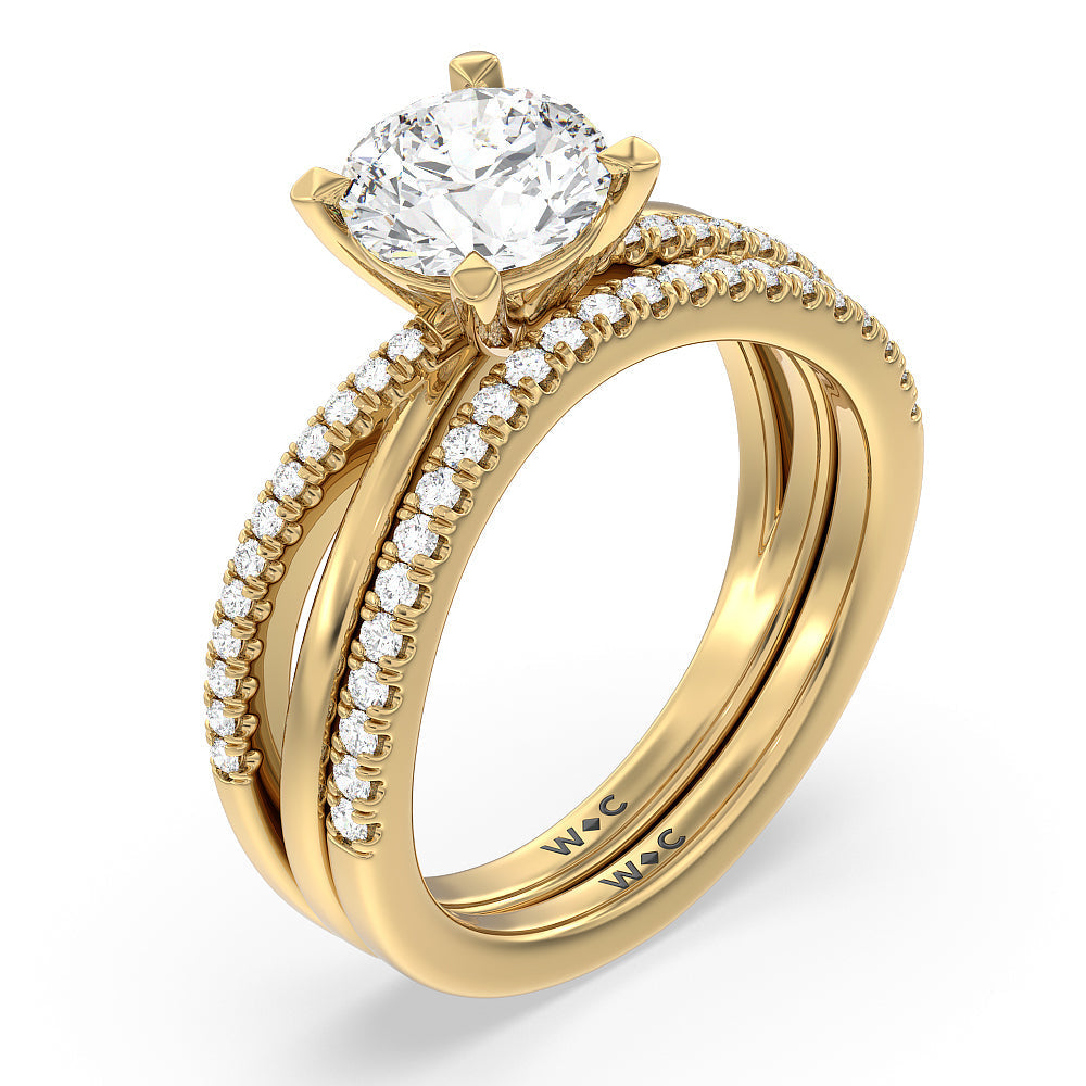 Modern Crossover Solitaire Studded Diamond Wedding Band with 18KT Yellow Gold Cut Diamond in 14KT Yellow Gold view 3
