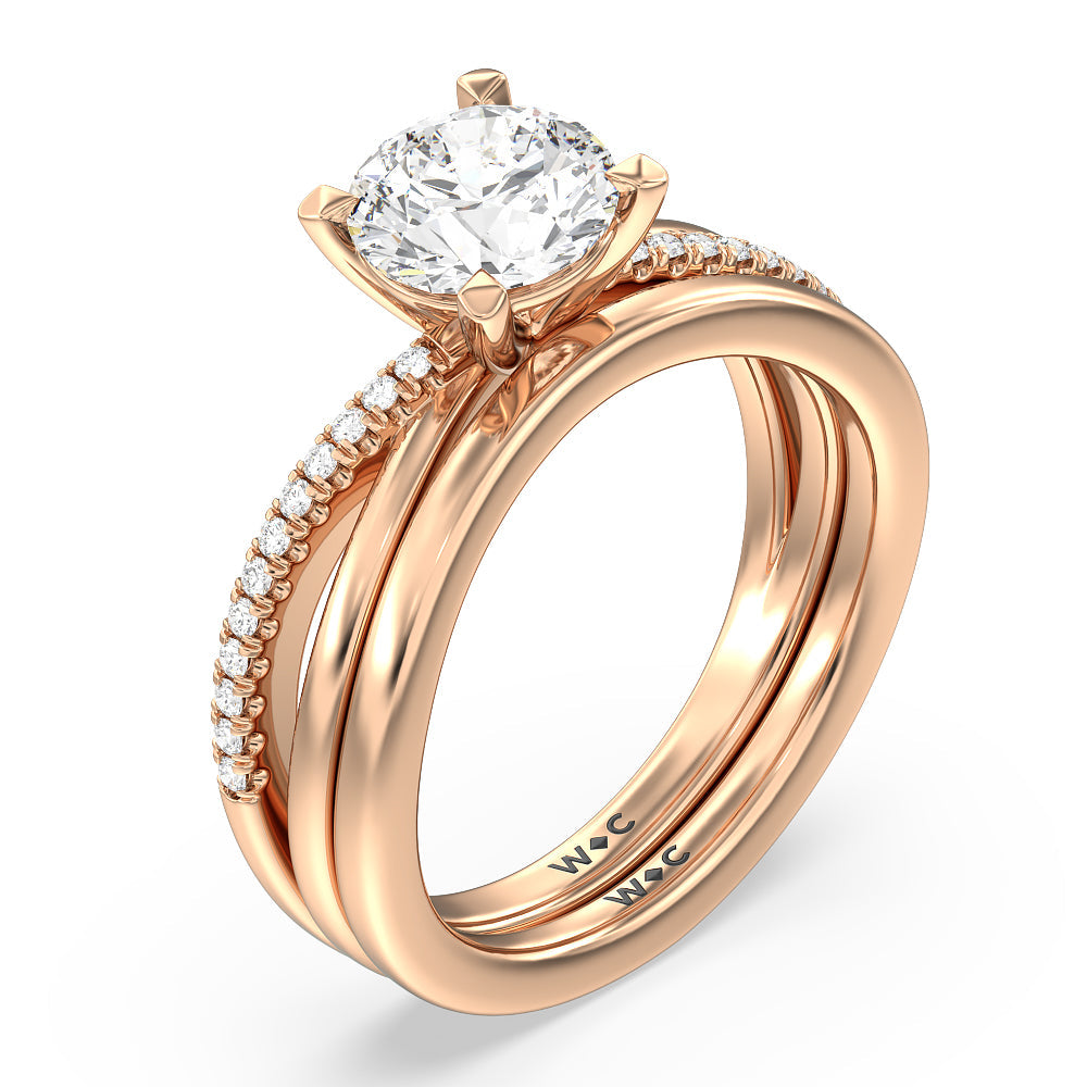 Modern Crossover Solitaire Studded Wedding Band with 18KT Rose Gold Cut Diamond in 14KT Rose Gold view 3
