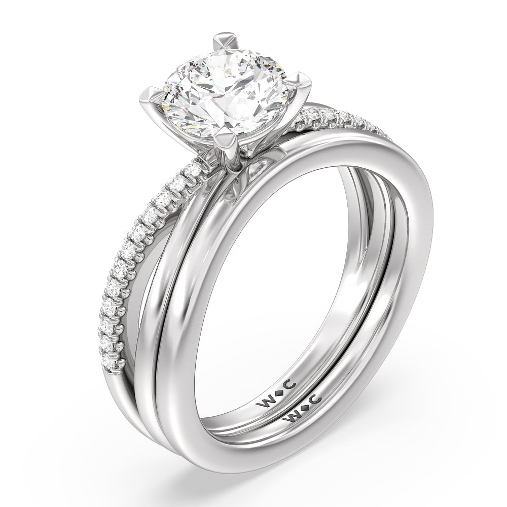 Modern Crossover Solitaire Studded Wedding Band with Platinum Cut Diamond in 14KT Platinum view 3
