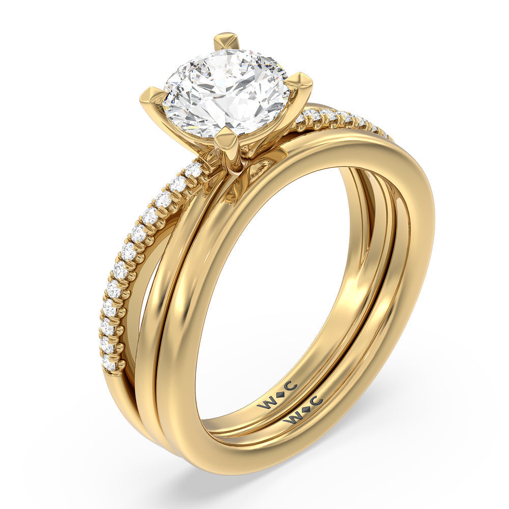 Modern Crossover Solitaire Studded Wedding Band with 18KT Yellow Gold Cut Diamond in 14KT Yellow Gold view 3
