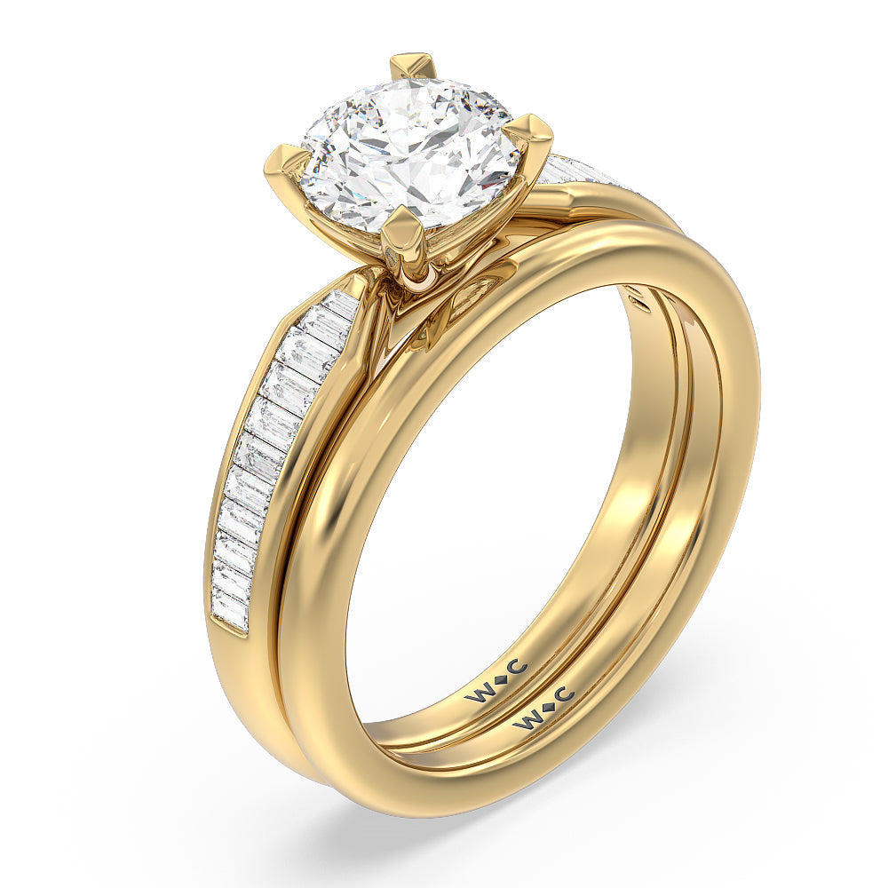 Channel Baguette Deco Solitaire Wedding Band with 18KT Yellow Gold Cut Diamond in 14KT Yellow Gold view 3
