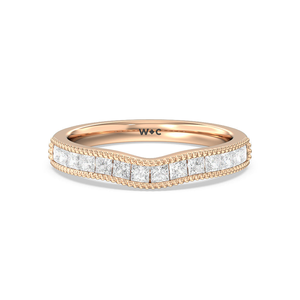 Channel Set Princess Vintage Diamond Wedding Band with 18KT Rose Gold Cut Diamond in 14KT Rose Gold view 1

