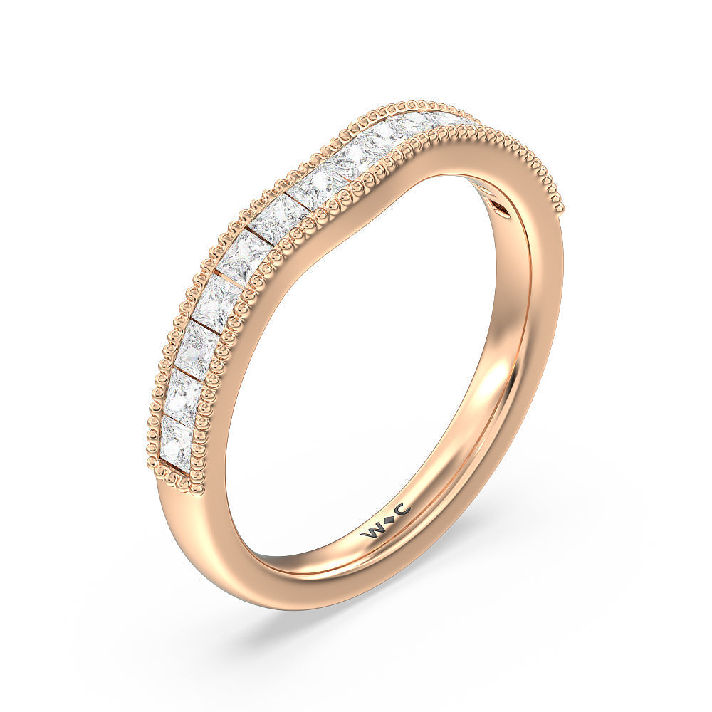 Channel Set Princess Vintage Diamond Wedding Band with 18KT Rose Gold Cut Diamond in 14KT Rose Gold view 4
