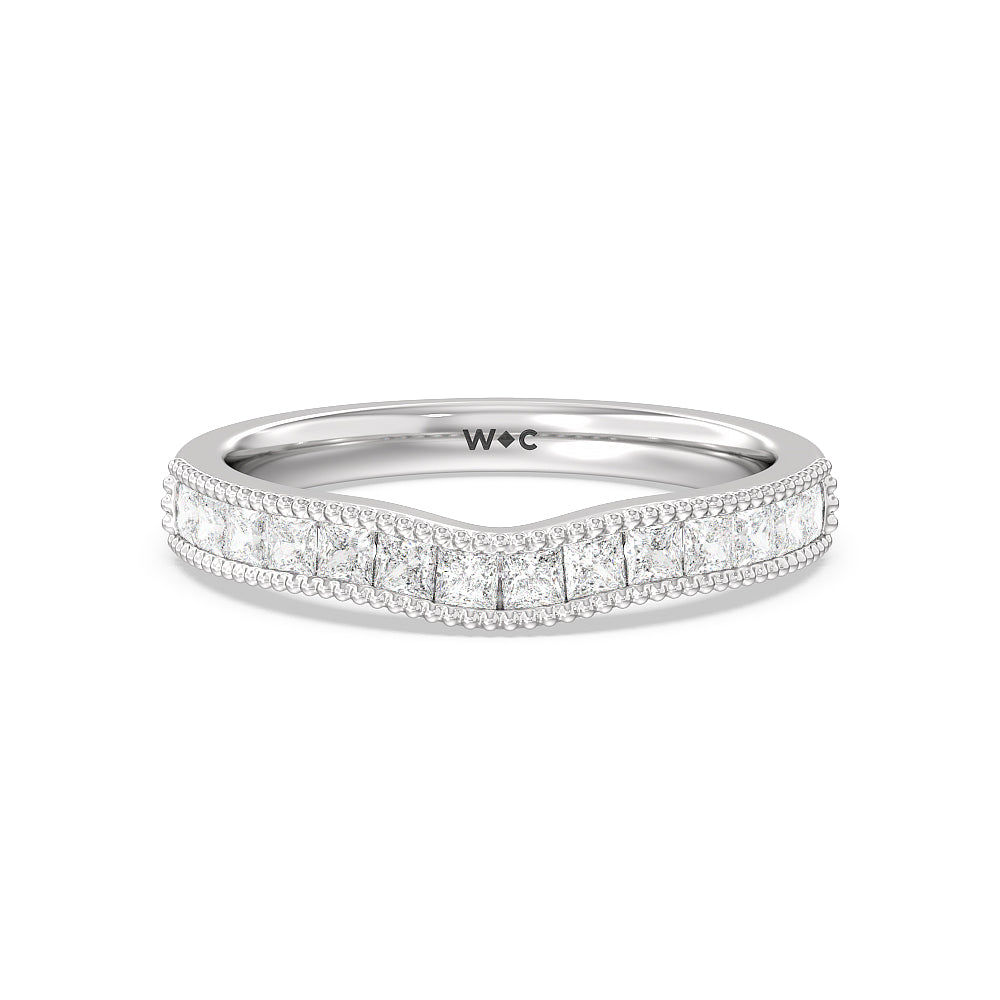 Channel Set Princess Vintage Diamond Wedding Band with Platinum Cut Diamond in 14KT Platinum view 1
