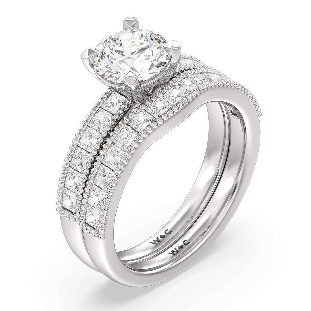 Channel Set Princess Vintage Diamond Wedding Band with Platinum Cut Diamond in 14KT Platinum view 3

