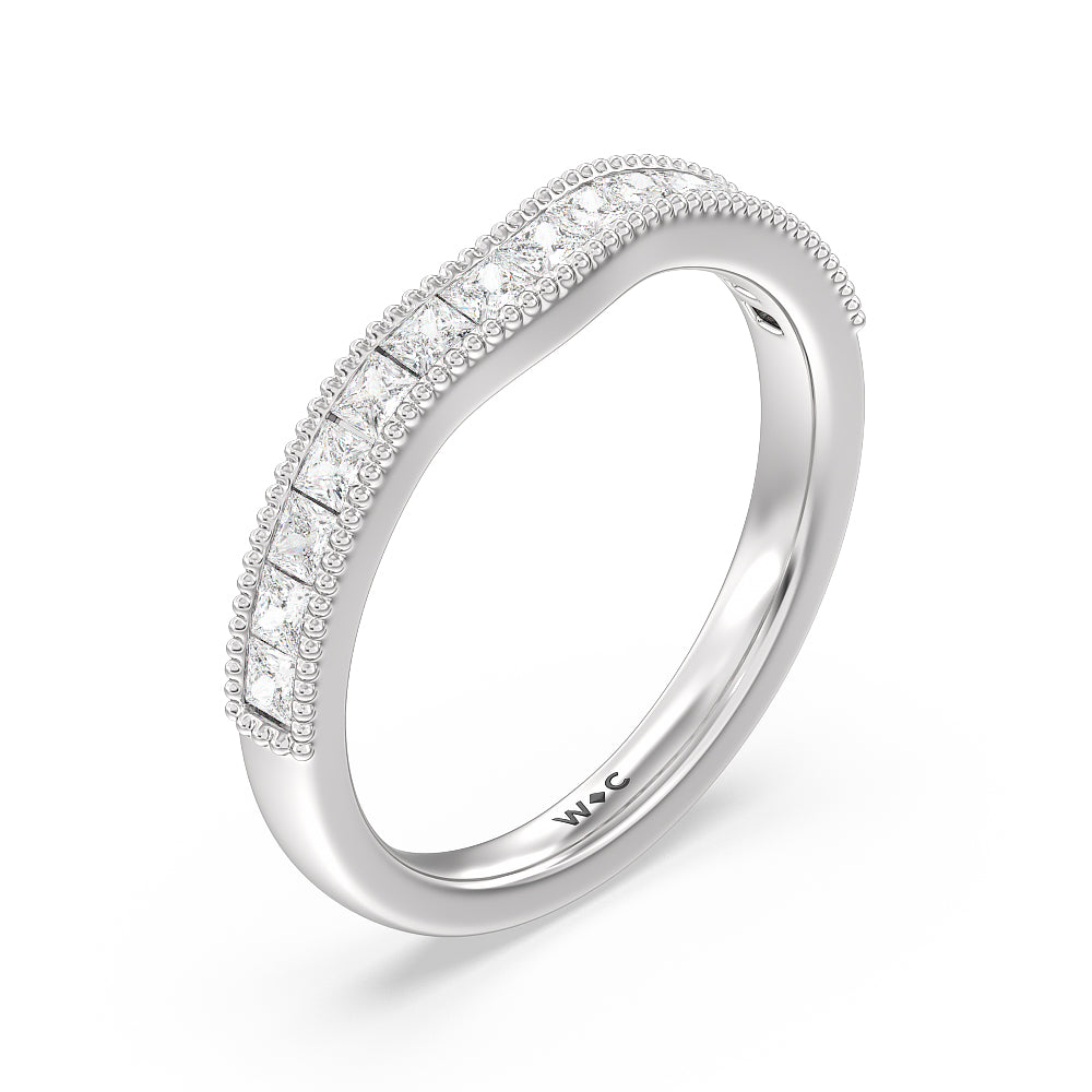 Channel Set Princess Vintage Diamond Wedding Band with Platinum Cut Diamond in 14KT Platinum view 4
