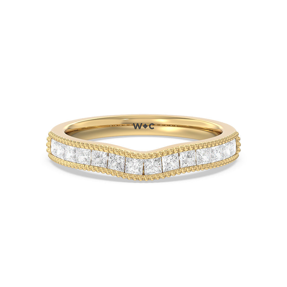 Channel Set Princess Vintage Diamond Wedding Band with 18KT Yellow Gold Cut Diamond in 14KT Yellow Gold view 1
