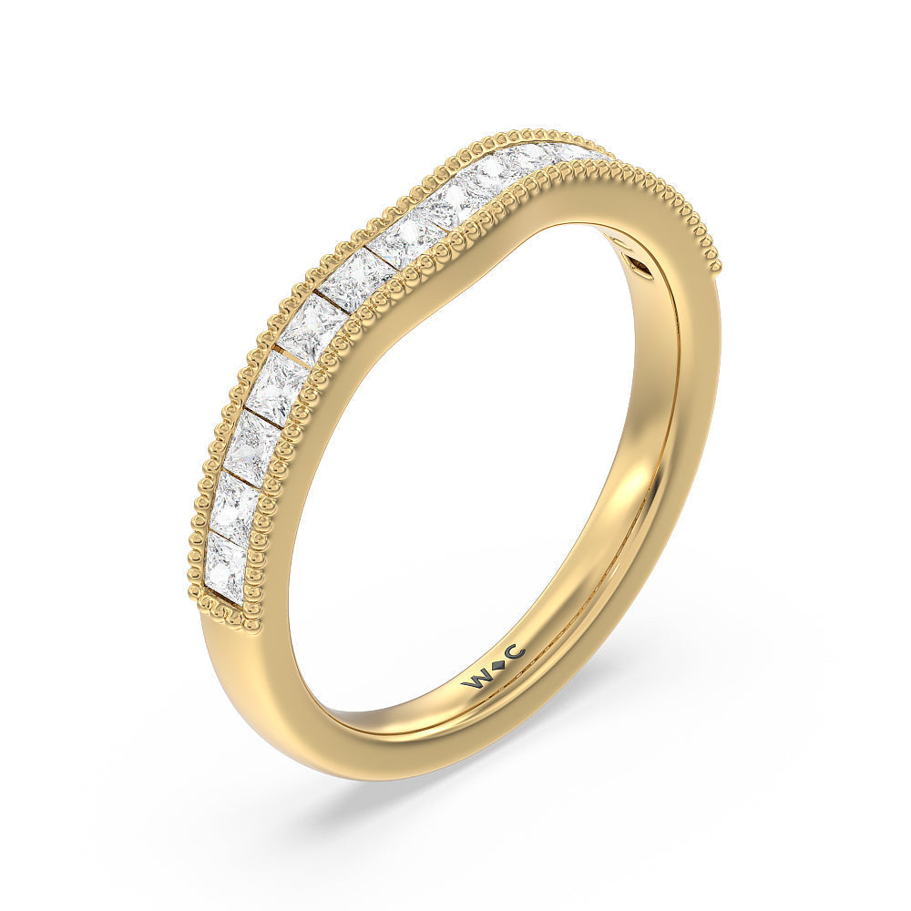 Channel Set Princess Vintage Diamond Wedding Band with 18KT Yellow Gold Cut Diamond in 14KT Yellow Gold view 4
