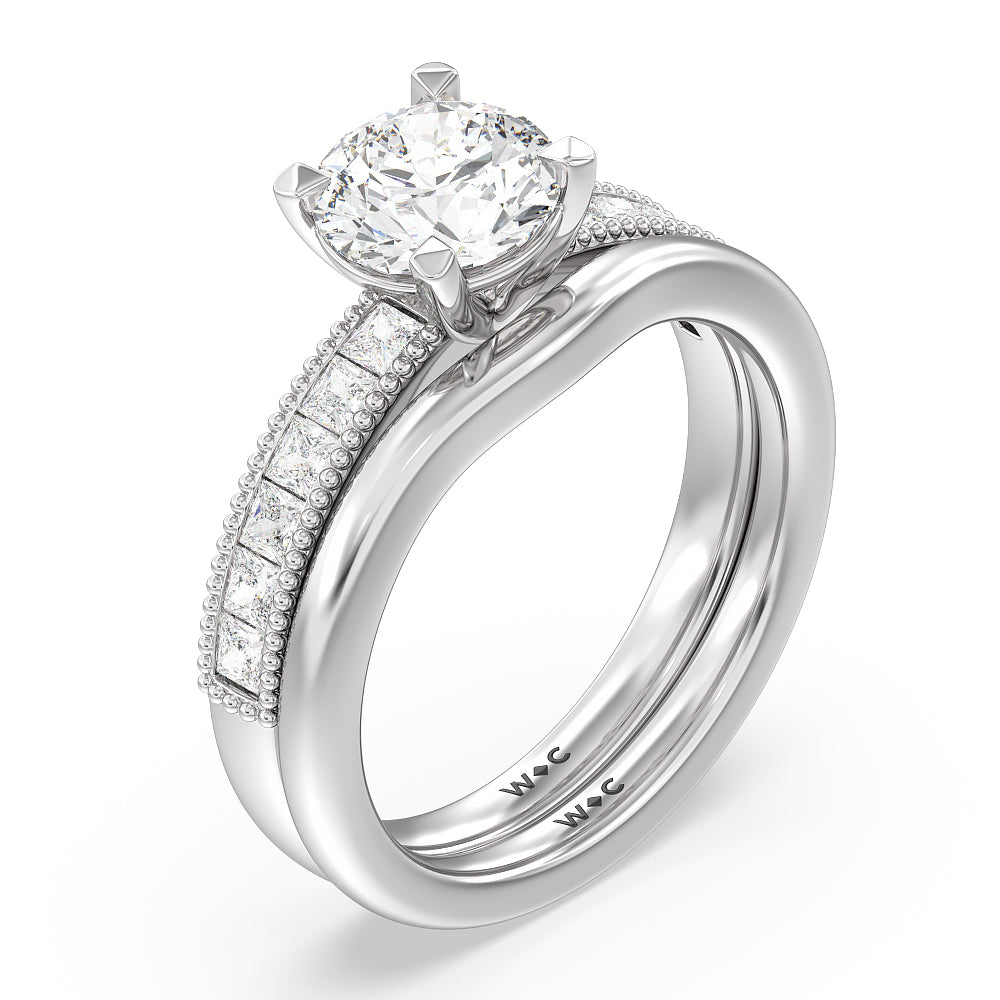 Channel Set Princess Vintage Wedding Band with Platinum Cut Diamond in 14KT Platinum view 3
