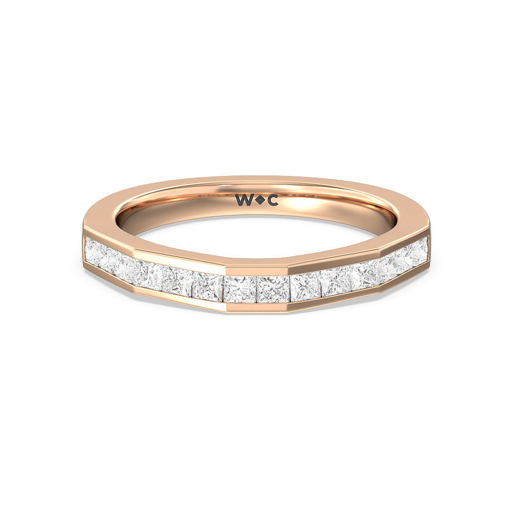 Channel Set Princess Angular Shank Solitaire Diamond Wedding Band with 18KT Rose Gold Cut Diamond in 14KT Rose Gold view 1
