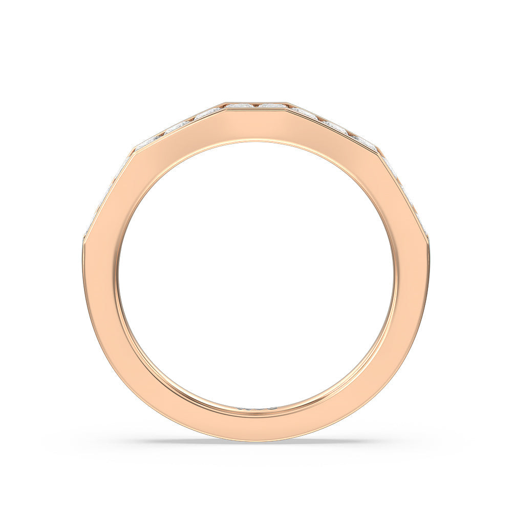 Channel Set Princess Angular Shank Solitaire Diamond Wedding Band with 18KT Rose Gold Cut Diamond in 14KT Rose Gold view 2
