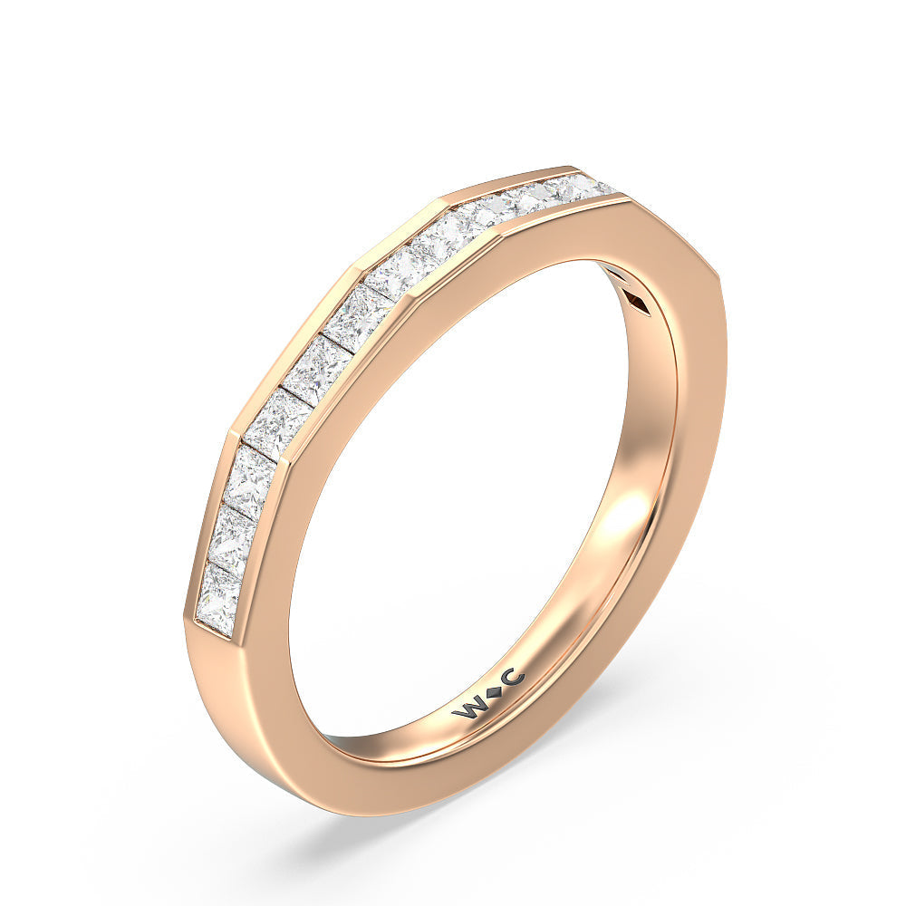 Channel Set Princess Angular Shank Solitaire Diamond Wedding Band with 18KT Rose Gold Cut Diamond in 14KT Rose Gold view 4
