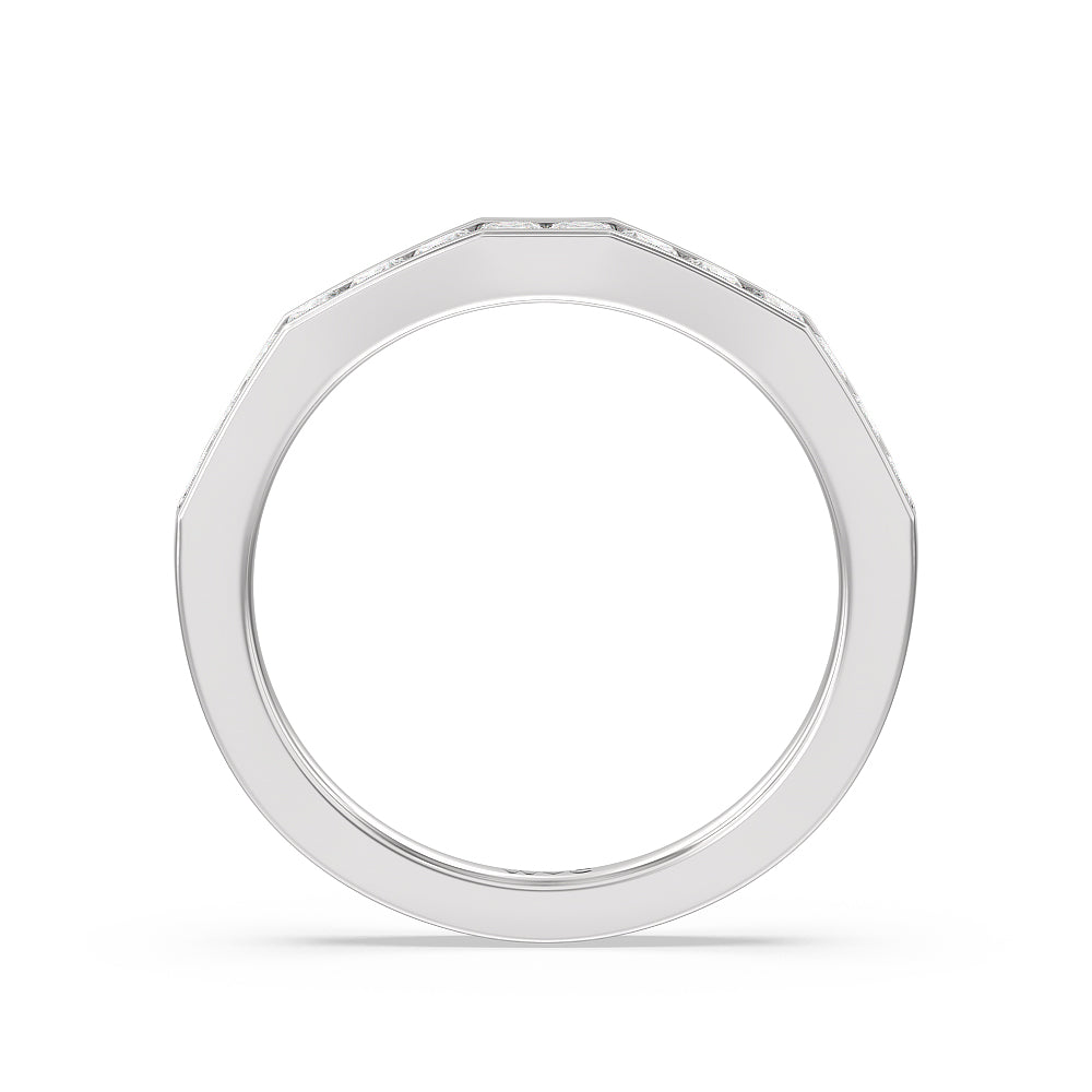 Channel Set Princess Angular Shank Solitaire Diamond Wedding Band with Platinum Cut Diamond in 14KT Platinum view 2
