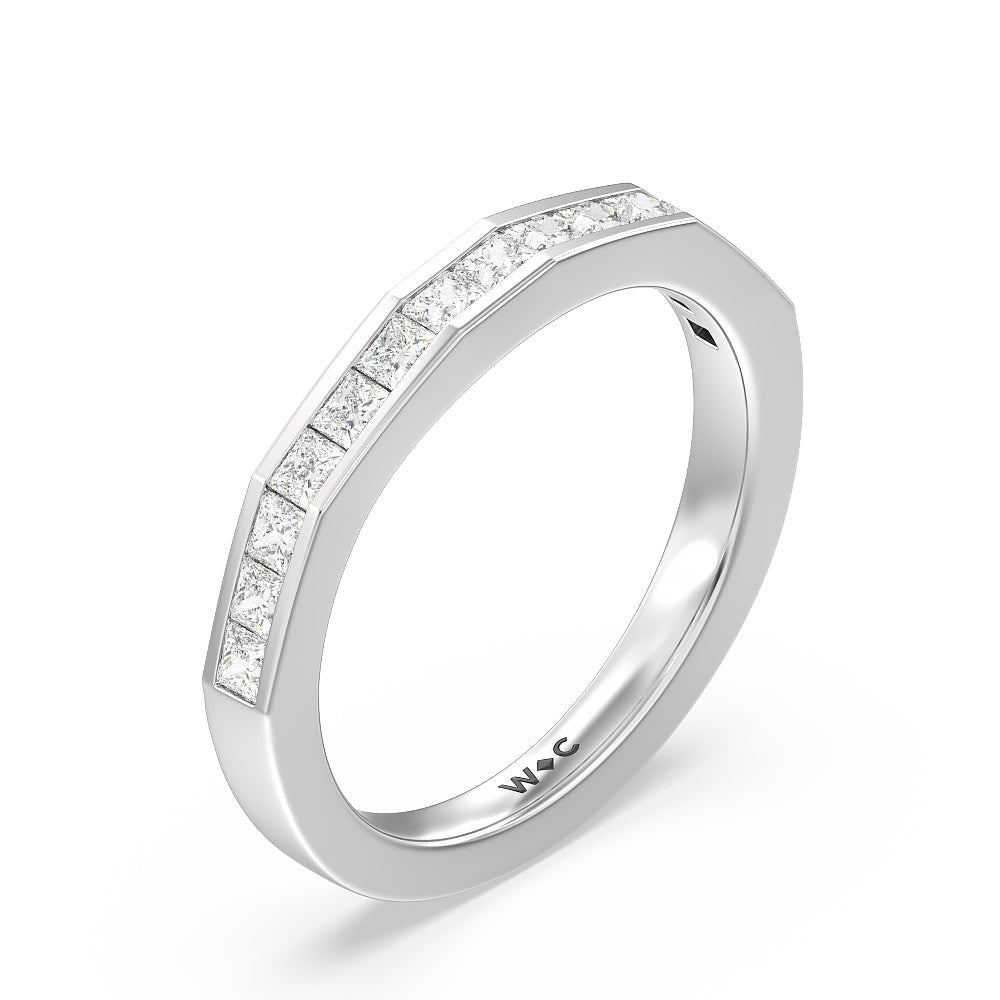 Channel Set Princess Angular Shank Solitaire Diamond Wedding Band with Platinum Cut Diamond in 14KT Platinum view 4
