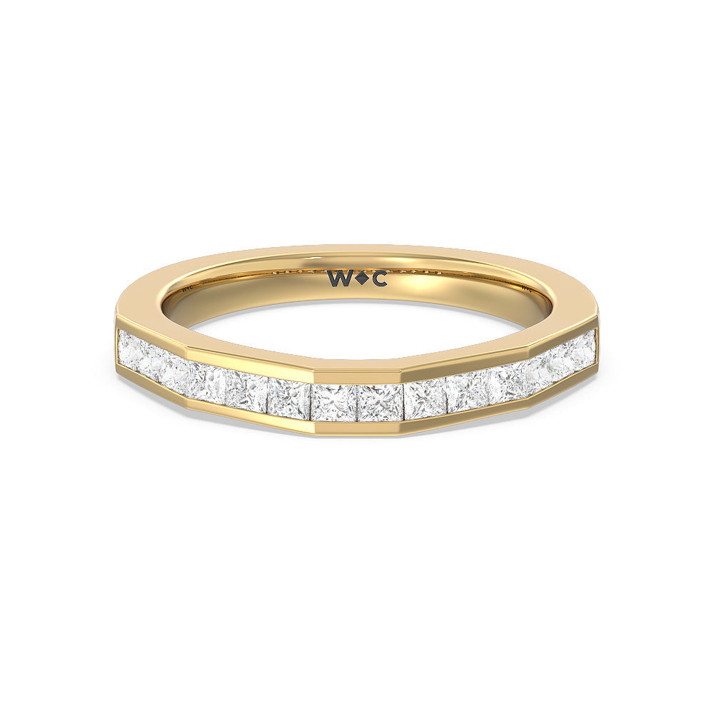 Channel Set Princess Angular Shank Solitaire Diamond Wedding Band with 18KT Yellow Gold Cut Diamond in 14KT Yellow Gold view 1

