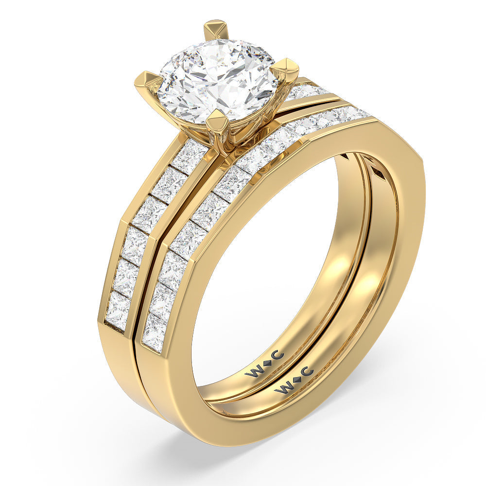 Channel Set Princess Angular Shank Solitaire Diamond Wedding Band with 18KT Yellow Gold Cut Diamond in 14KT Yellow Gold view 3
