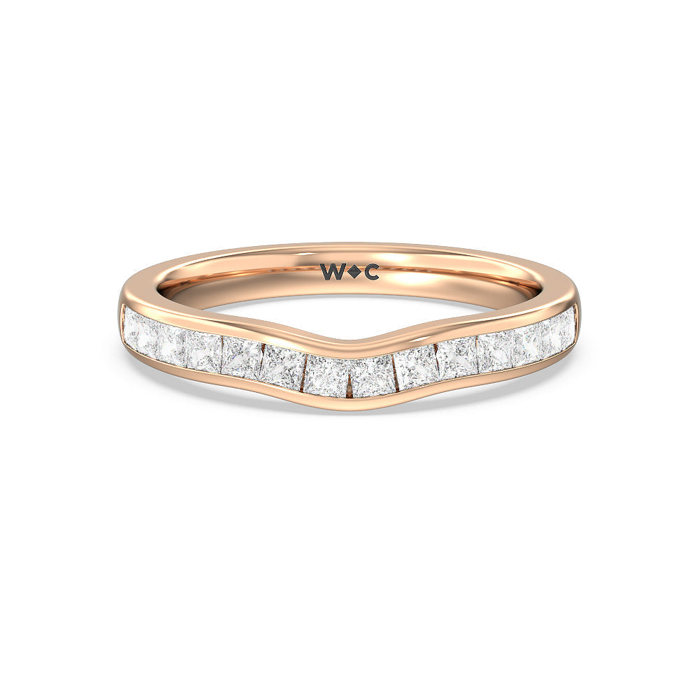 Channel Set Seamless Basket Princess Classic Diamond Wedding Band with 18KT Rose Gold Cut Diamond in 14KT Rose Gold view 1
