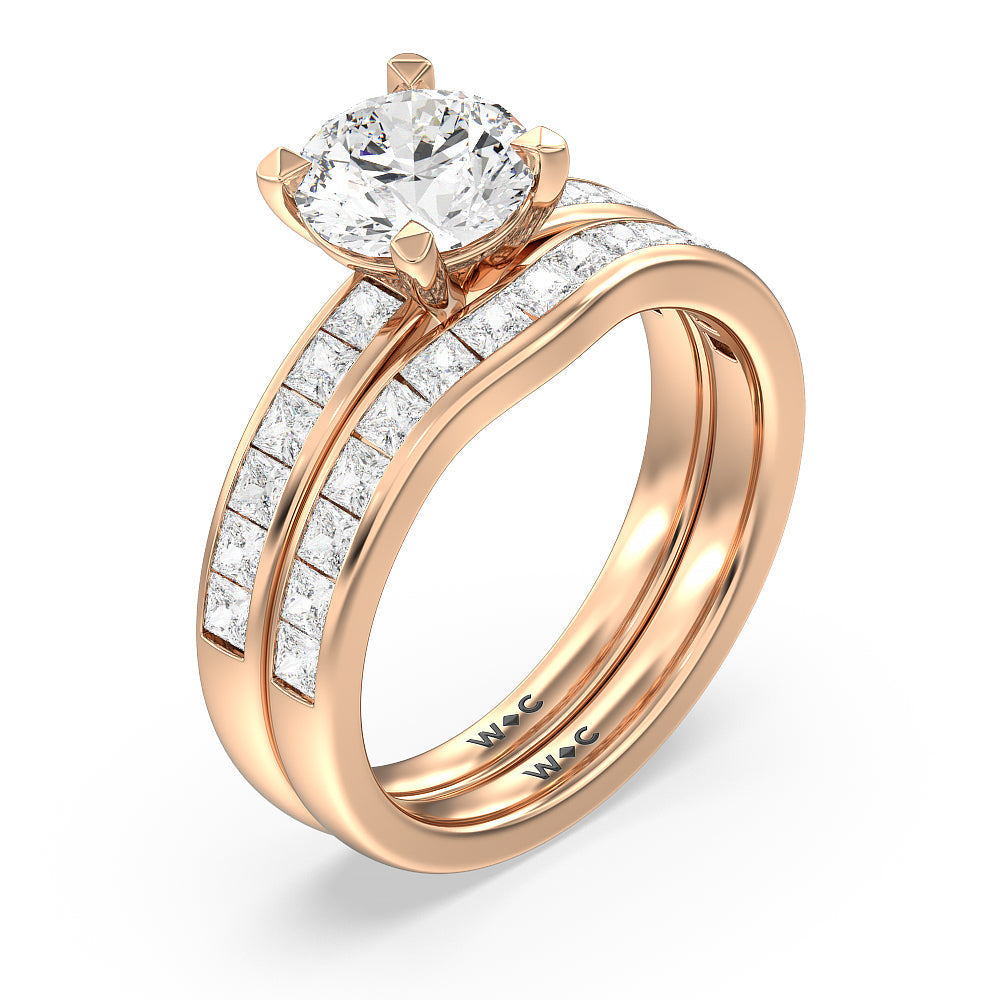Channel Set Seamless Basket Princess Classic Diamond Wedding Band with 18KT Rose Gold Cut Diamond in 14KT Rose Gold view 3
