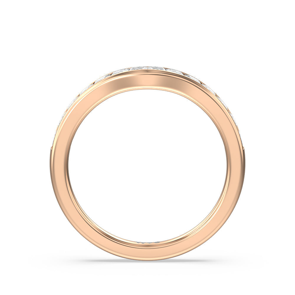 Channel Set Seamless Basket Princess Classic Diamond Wedding Band with 18KT Rose Gold Cut Diamond in 14KT Rose Gold view 2
