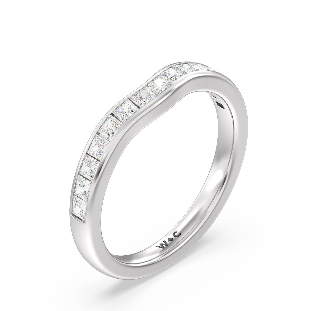 Channel Set Seamless Basket Princess Classic Diamond Wedding Band with Platinum Cut Diamond in 14KT Platinum view 4
