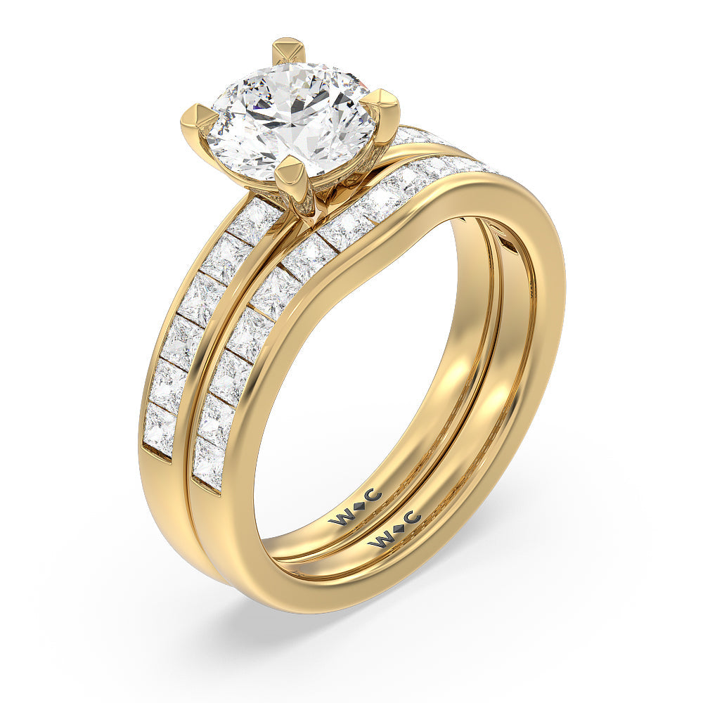 Channel Set Seamless Basket Princess Classic Diamond Wedding Band with 18KT Yellow Gold Cut Diamond in 14KT Yellow Gold view 3
