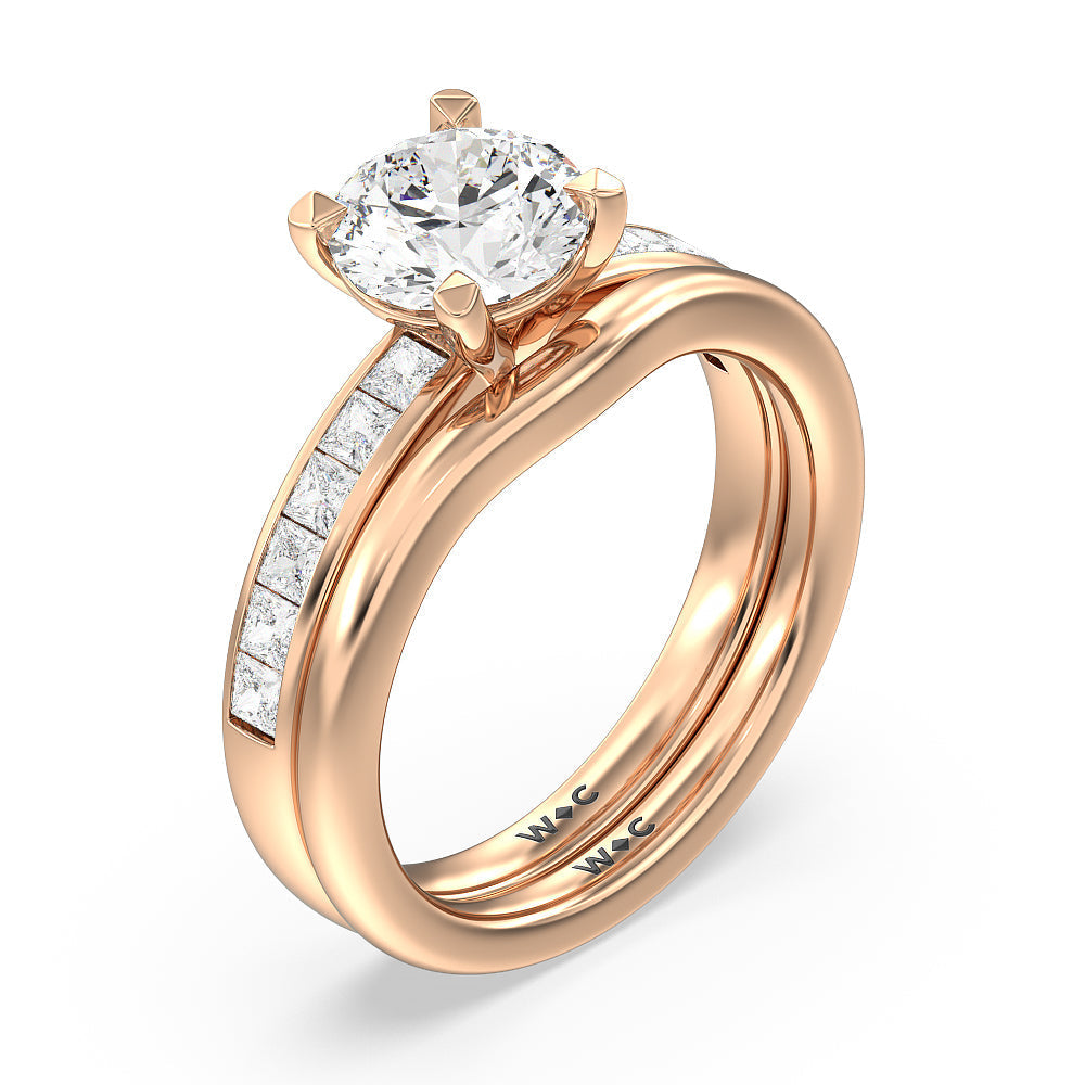 Channel Set Seamless Basket Princess Classic Wedding Band with 18KT Rose Gold Cut Diamond in 14KT Rose Gold view 3
