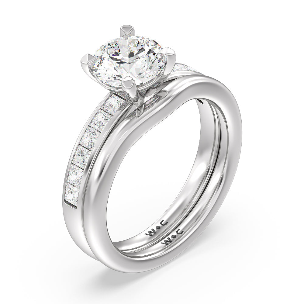 Channel Set Seamless Basket Princess Classic Wedding Band with Platinum Cut Diamond in 14KT Platinum view 3
