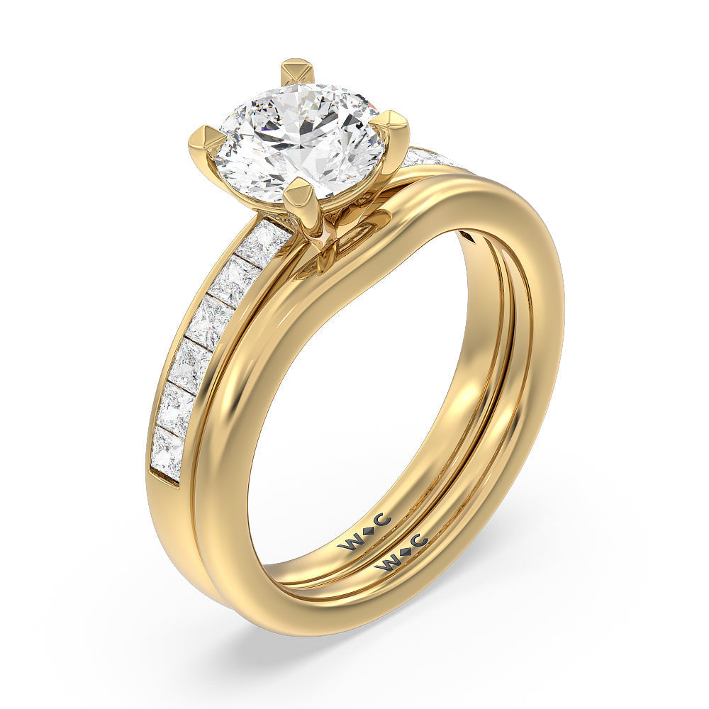 Channel Set Seamless Basket Princess Classic Wedding Band with 18KT Yellow Gold Cut Diamond in 14KT Yellow Gold view 3
