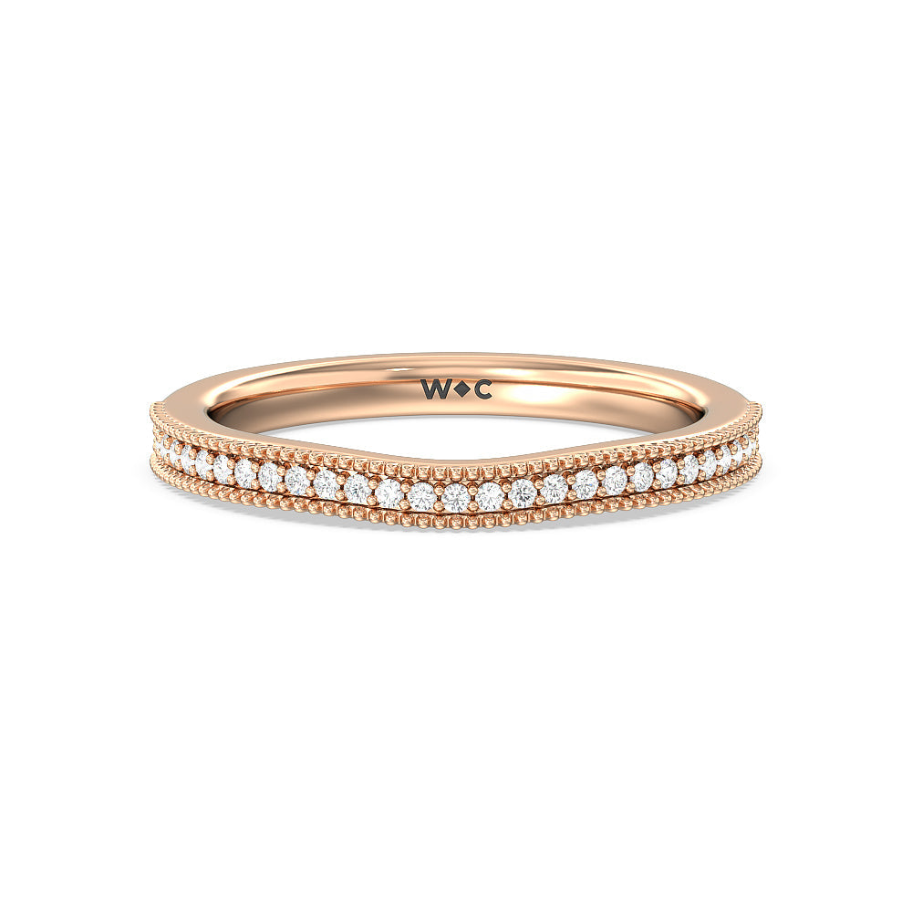 Milgrain Centerline Six Prong Solitaire Diamond Wedding Band with 18KT Rose Gold Cut Diamond in 14KT Rose Gold view 1
