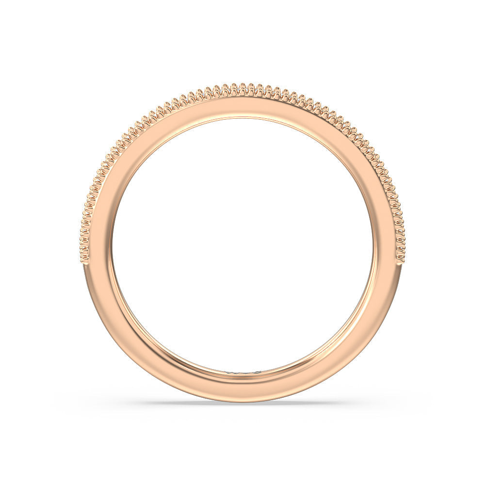Milgrain Centerline Six Prong Solitaire Diamond Wedding Band with 18KT Rose Gold Cut Diamond in 14KT Rose Gold view 2

