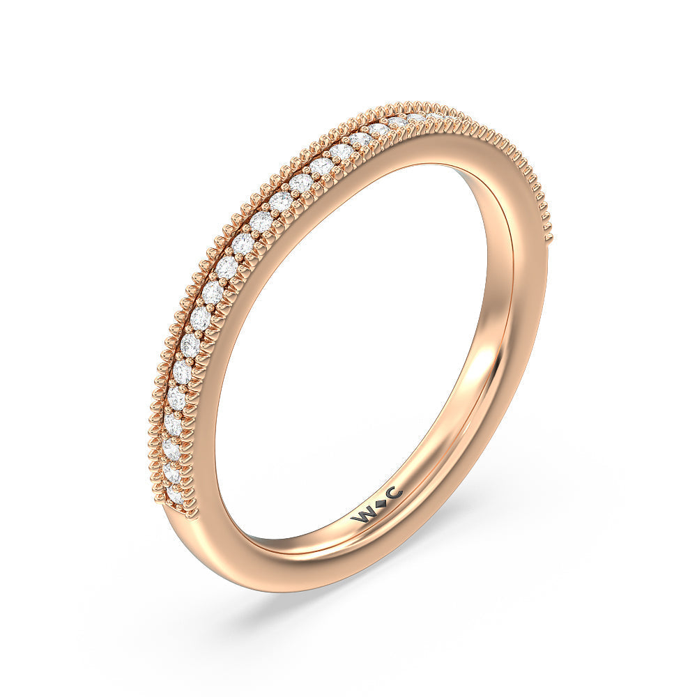 Milgrain Centerline Six Prong Solitaire Diamond Wedding Band with 18KT Rose Gold Cut Diamond in 14KT Rose Gold view 4
